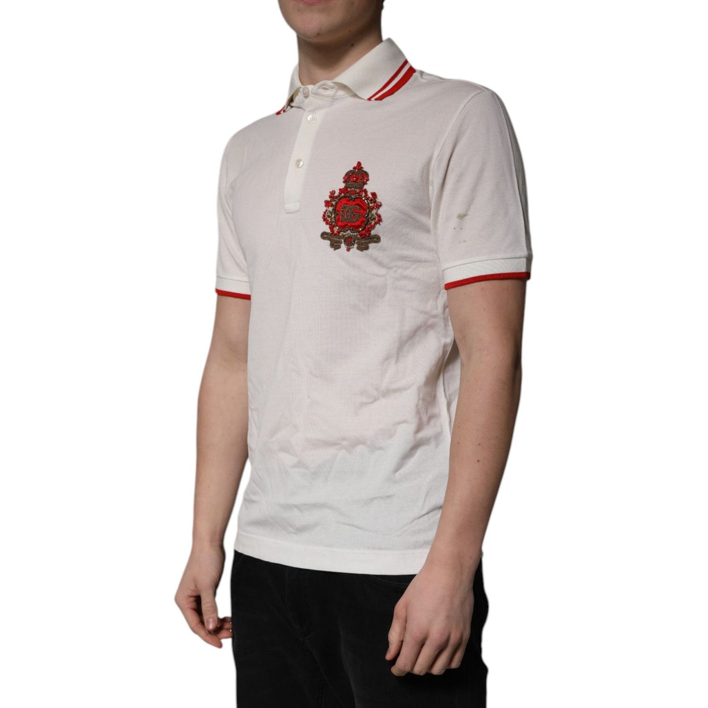 Dolce & Gabbana White Cotton Logo Collared Polo Men T-shirt TSH851966-46