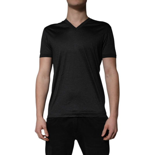 Dolce & Gabbana Dark Gray Silk V-neck Short Sleeves T-shirt TSH851972-48