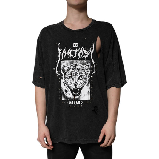 Dolce & Gabbana Black Graphic Print Cotton Crew Neck T-shirt TSH86405-52