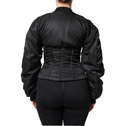 Dolce & Gabbana Black Nylon Full Zip Bustier Corset Jacket