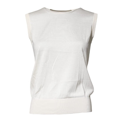 Dolce & Gabbana Cream Sleeveless Silk Round Neck Tank Top