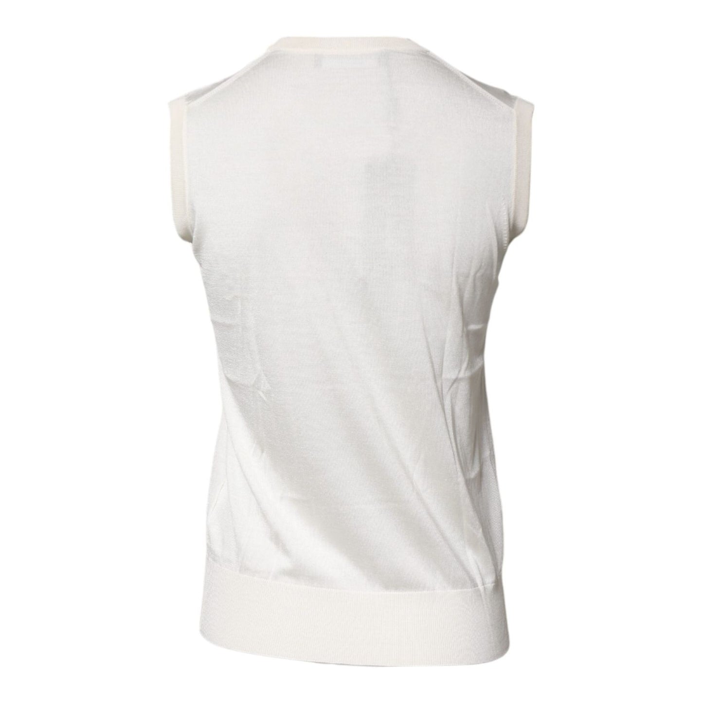 Dolce & Gabbana Cream Sleeveless Silk Round Neck Tank Top