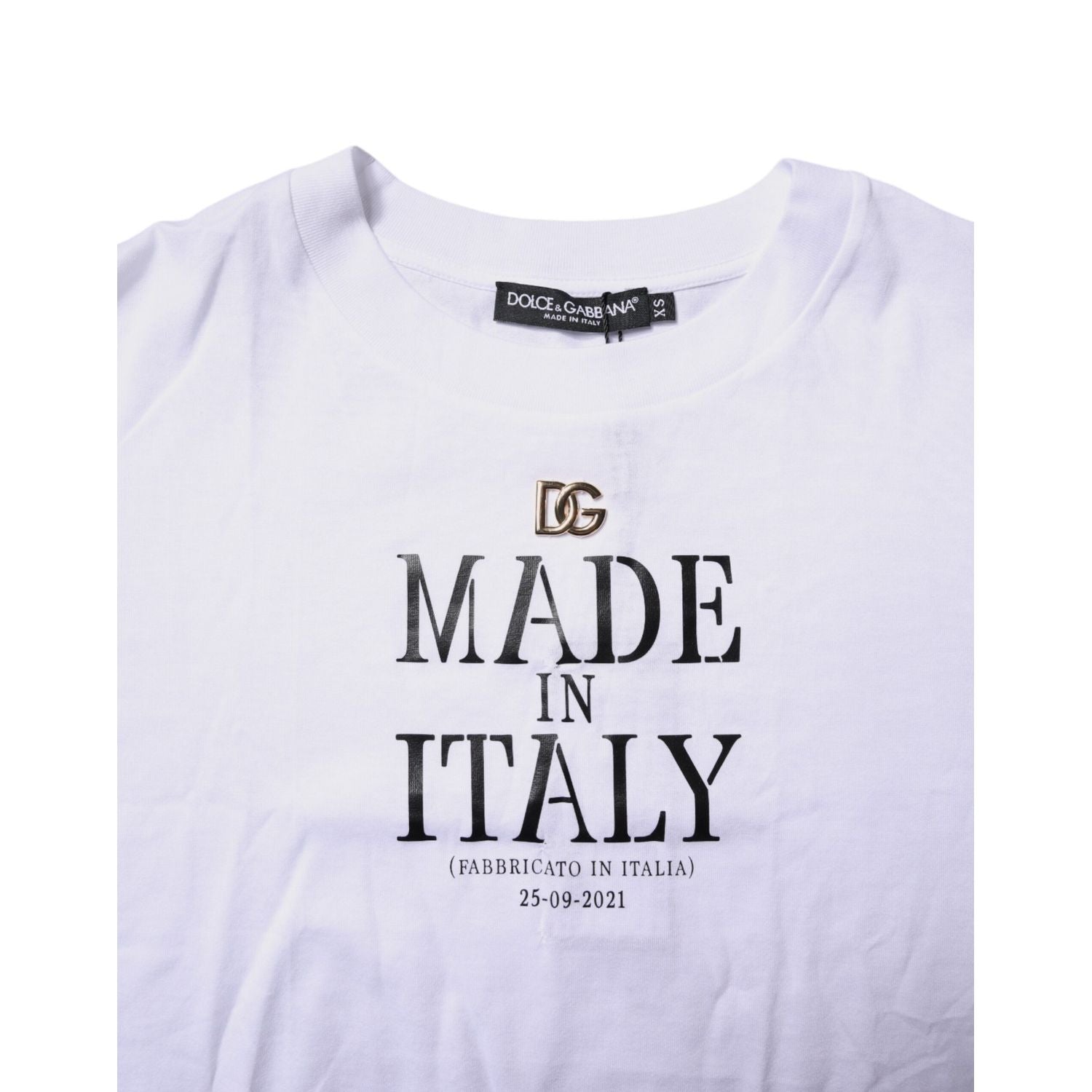 Dolce & Gabbana White Printed Round Neck Top Cotton T-shirt