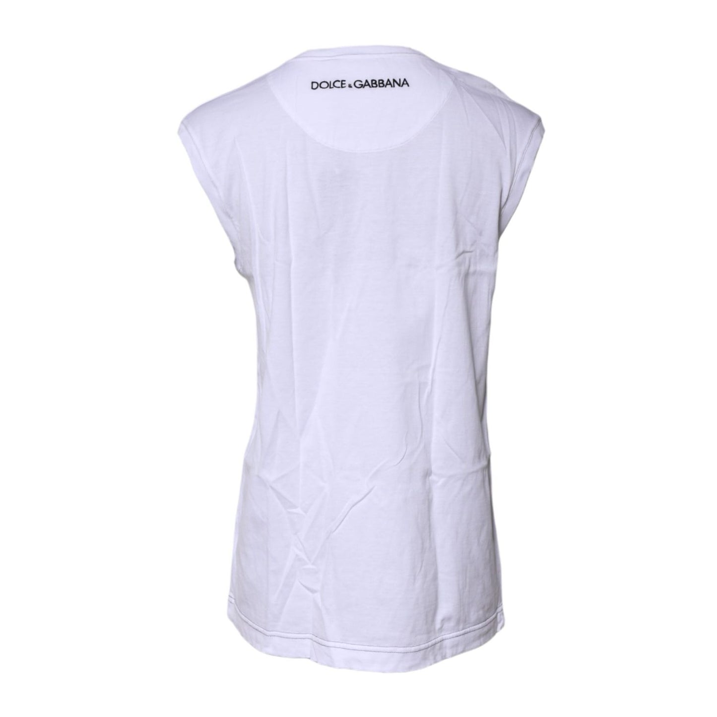 Dolce & Gabbana White Cotton Sleeveless Printed Tank T-shirt