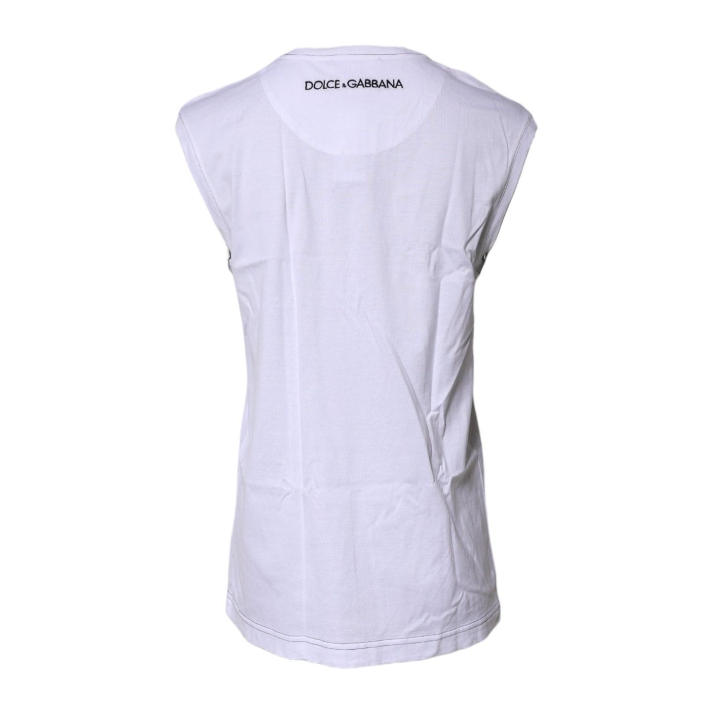 Dolce & Gabbana White Cotton Sleeveless Printed Tank T-shirt