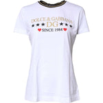 Dolce & Gabbana White Printed Round Neck Top Cotton T-shirt TSH87361-36