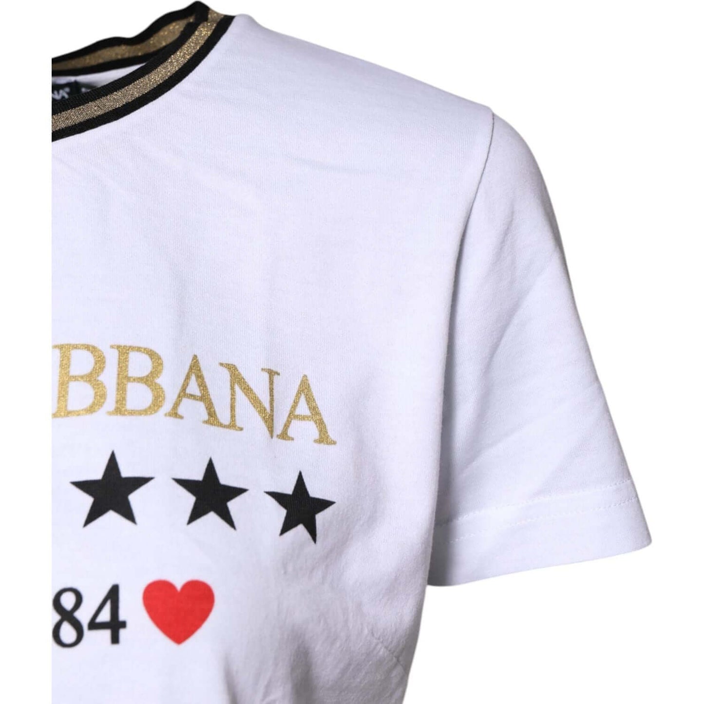 Dolce & Gabbana White Printed Round Neck Top Cotton T-shirt TSH87361-36