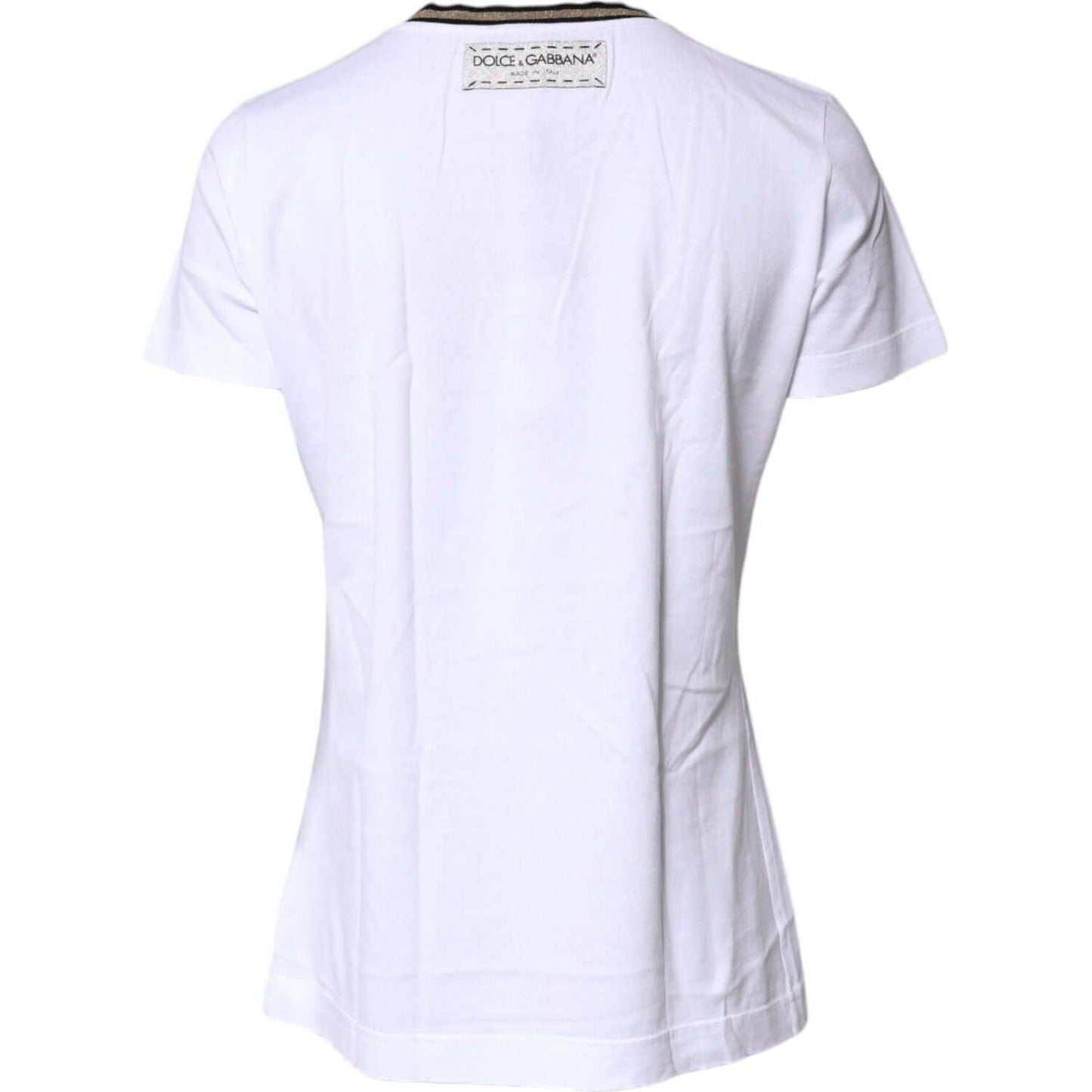 Dolce & Gabbana White Printed Round Neck Top Cotton T-shirt TSH87361-36