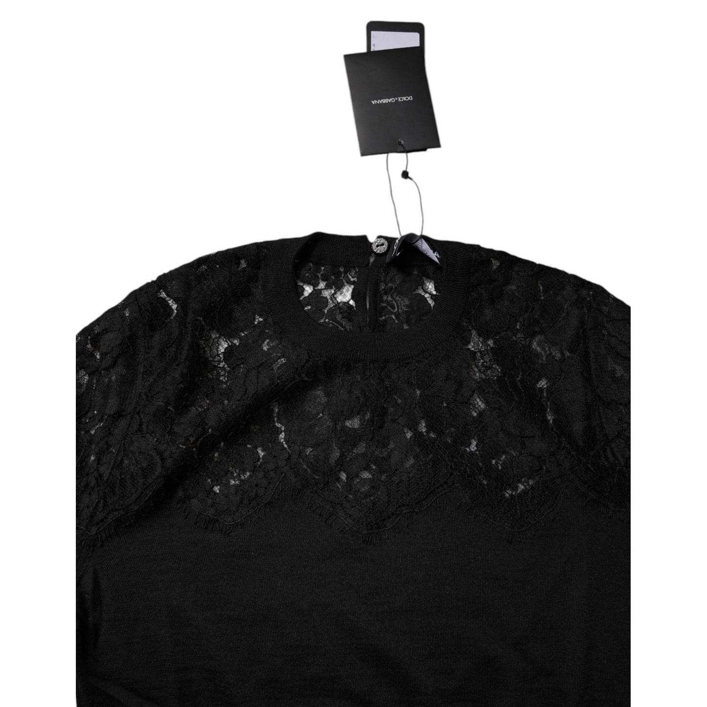 Dolce & Gabbana Black Floral Lace Long Sleeves Blouse Top