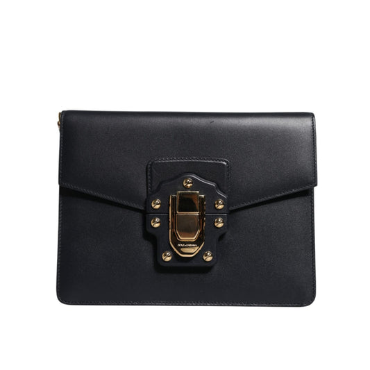 Dolce & Gabbana Black Leather Logo Gold Crossbody Purse Bag