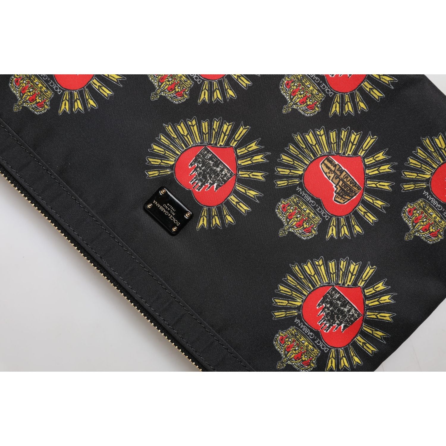 Dolce & Gabbana Black Red Nylon Sacred Heart Clutch Pouch Bag