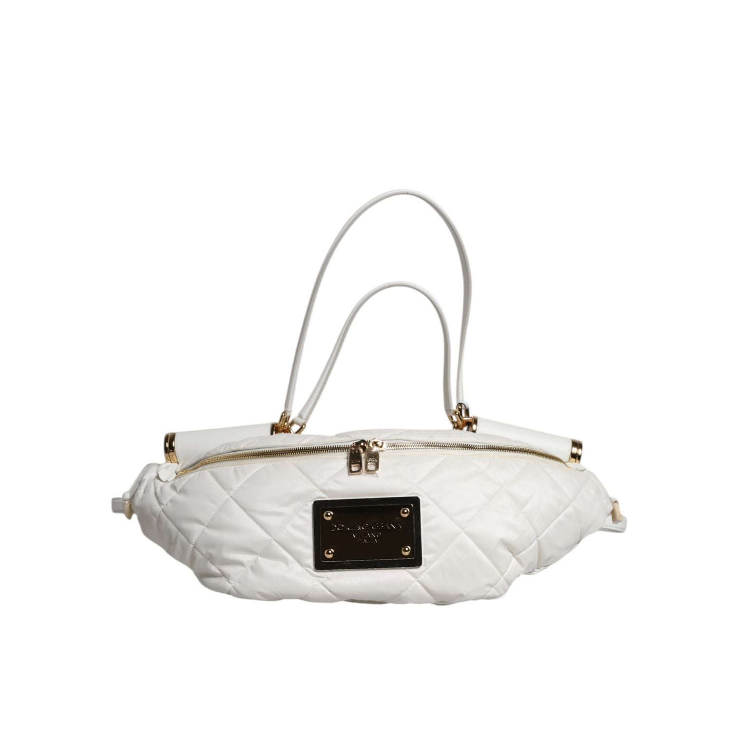 Dolce & Gabbana White Quilted Logo Plaque Belt Waist Fanny Pack Bag