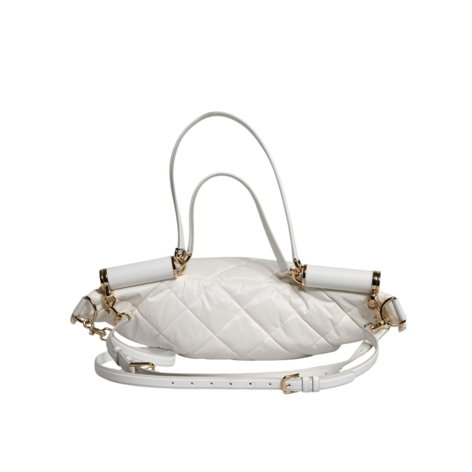 Dolce & Gabbana White Quilted Logo Plaque Belt Waist Fanny Pack Bag