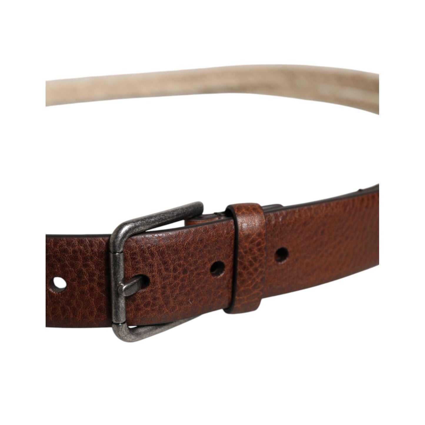 Dolce & Gabbana Brown Jute Leather Woven Metal Buckle Belt