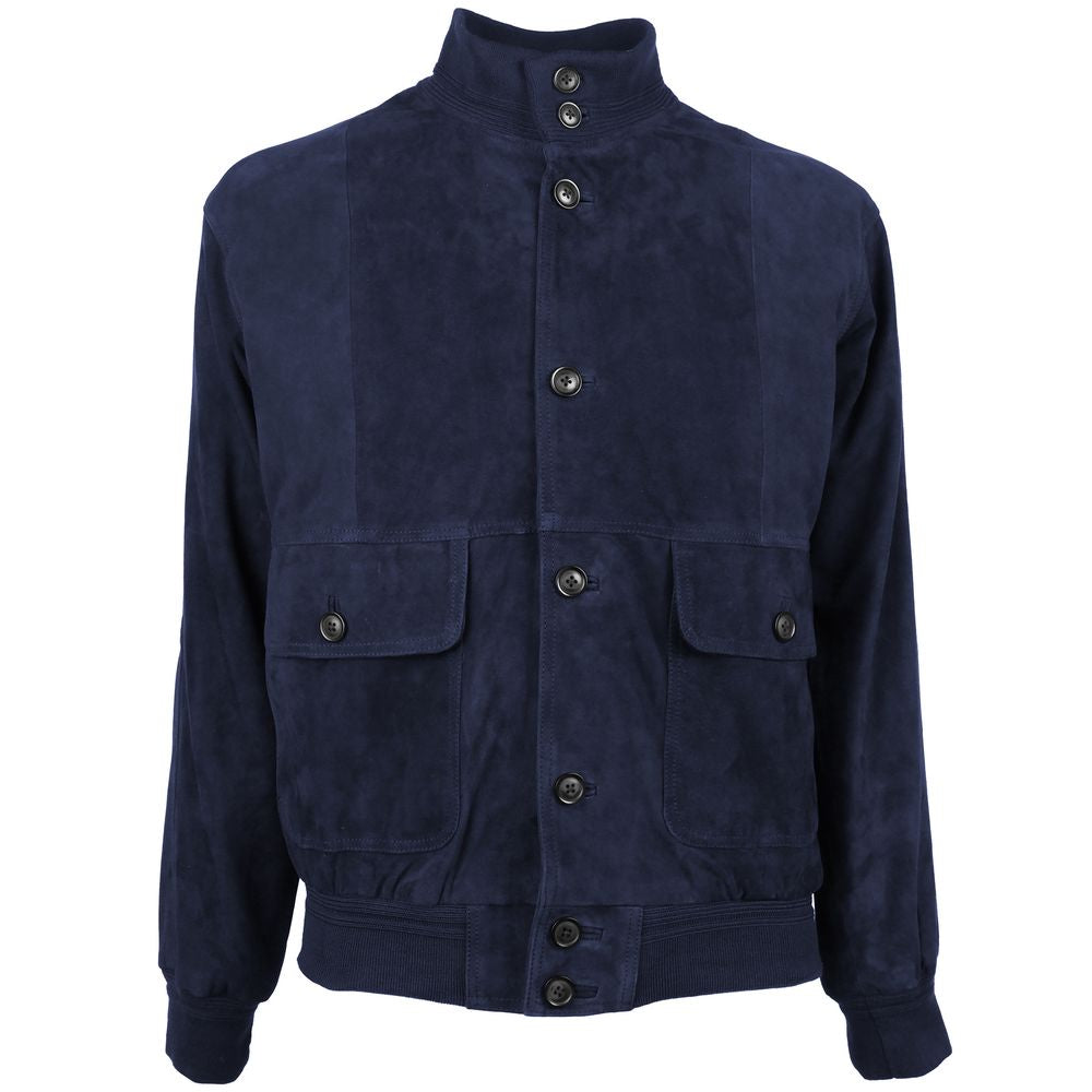 Emilio Romanelli Blue Calfskin Men Bomber Jacket