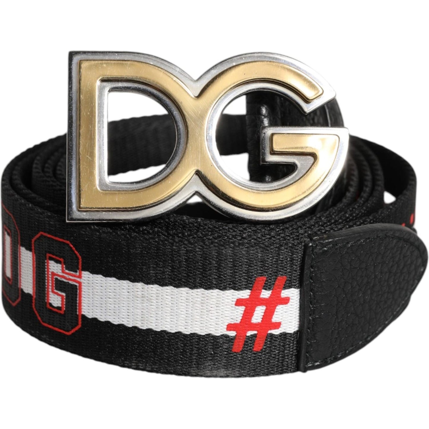 Dolce & Gabbana Black White Printed Metal Logo Buckle Belt