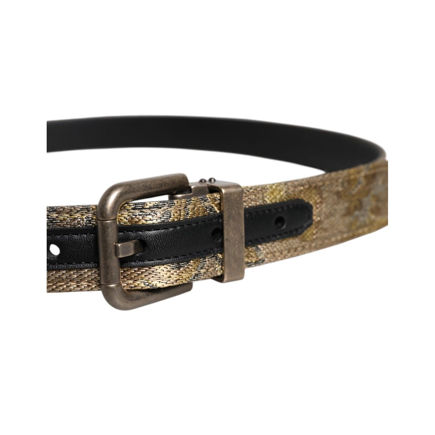 Dolce & Gabbana Gold Leather Jacquard Silver Metal Buckle Belt