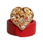 Dolce & Gabbana Red Calf Leather Embellished Metal Buckle Belt