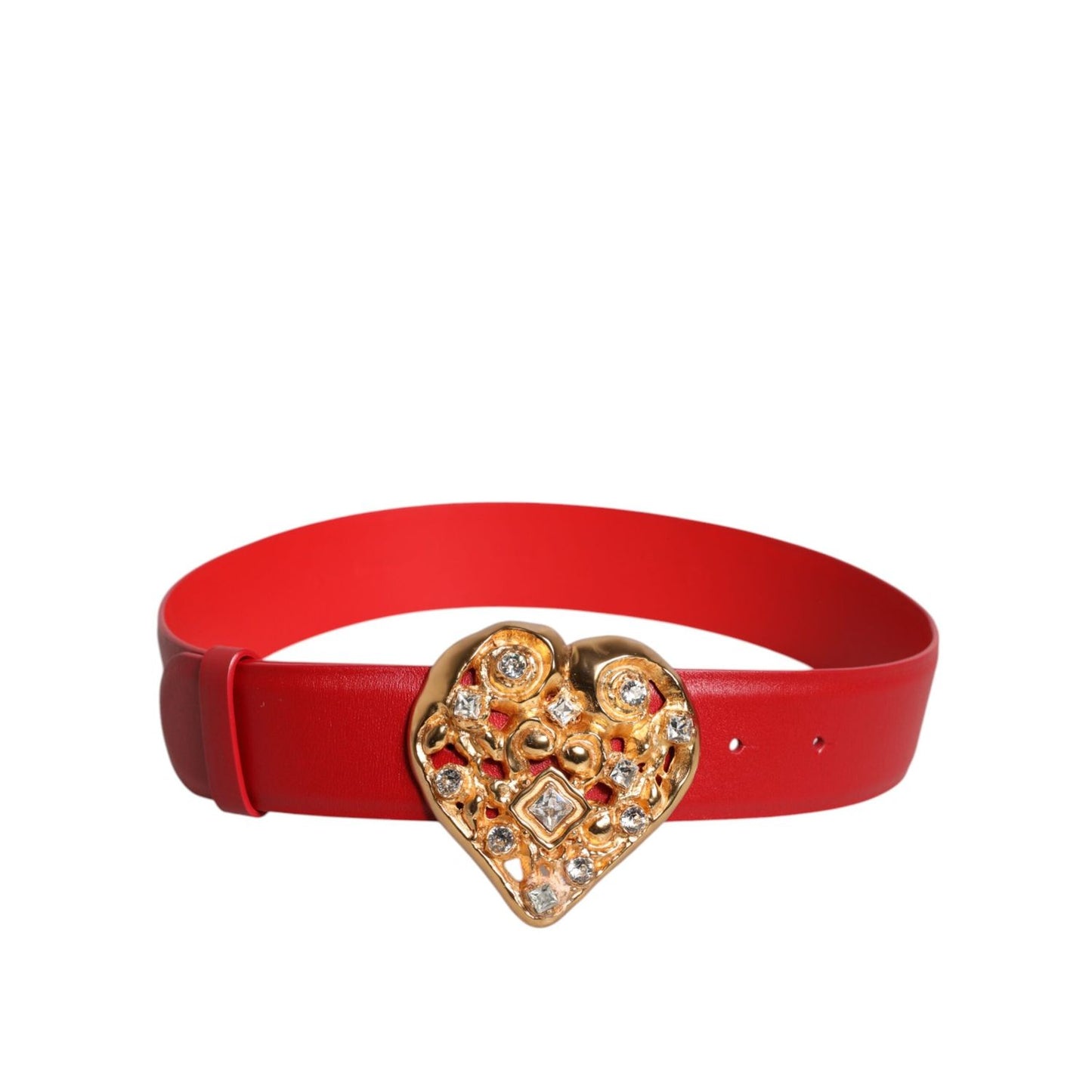 Dolce & Gabbana Red Calf Leather Embellished Metal Buckle Belt