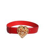 Dolce & Gabbana Red Calf Leather Embellished Metal Buckle Belt