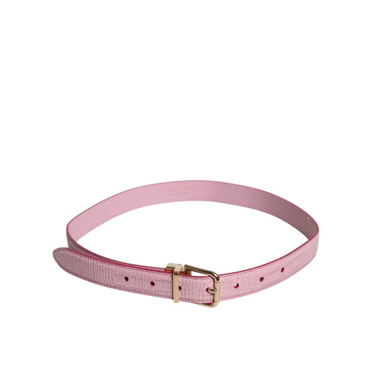 Dolce & Gabbana Pink Leather Gold Logo Metal Waist Buckle Belt