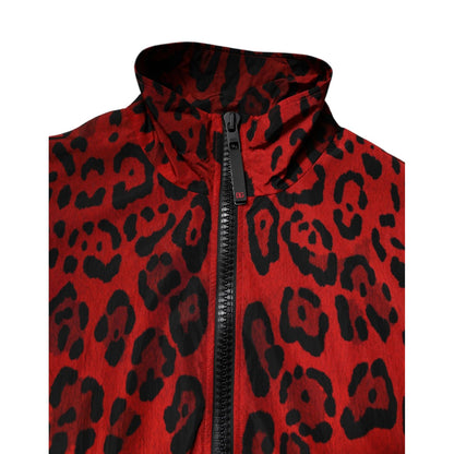 Dolce & Gabbana Red Leopard Nylon Bomber Full Zip Jacket