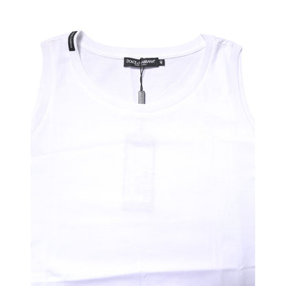 Dolce & Gabbana White Cotton Sleeveless Crew Neck T-shirt