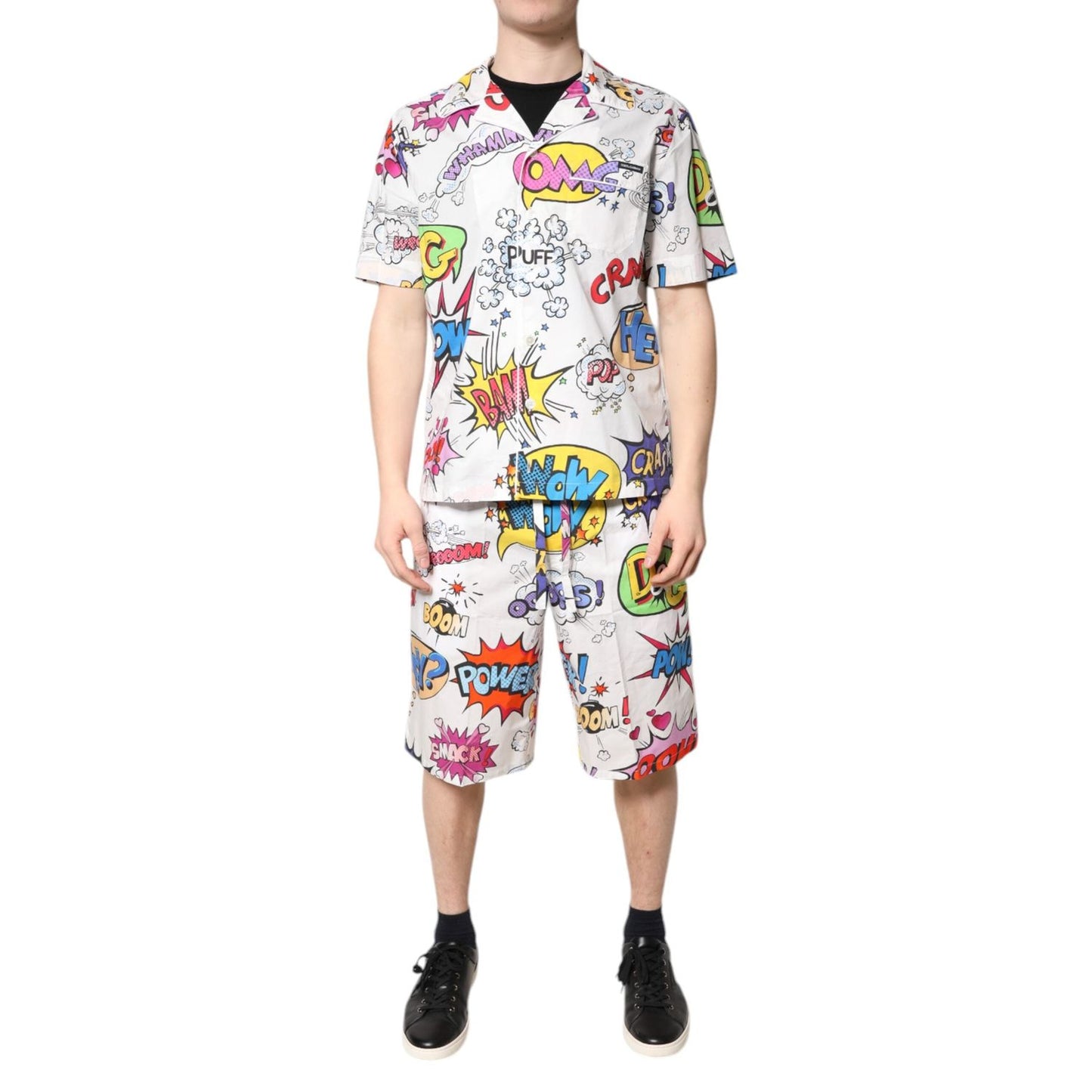 Dolce & Gabbana White Cartoon Print Cotton Men Pajama Set Sleepwear KOS2281-37