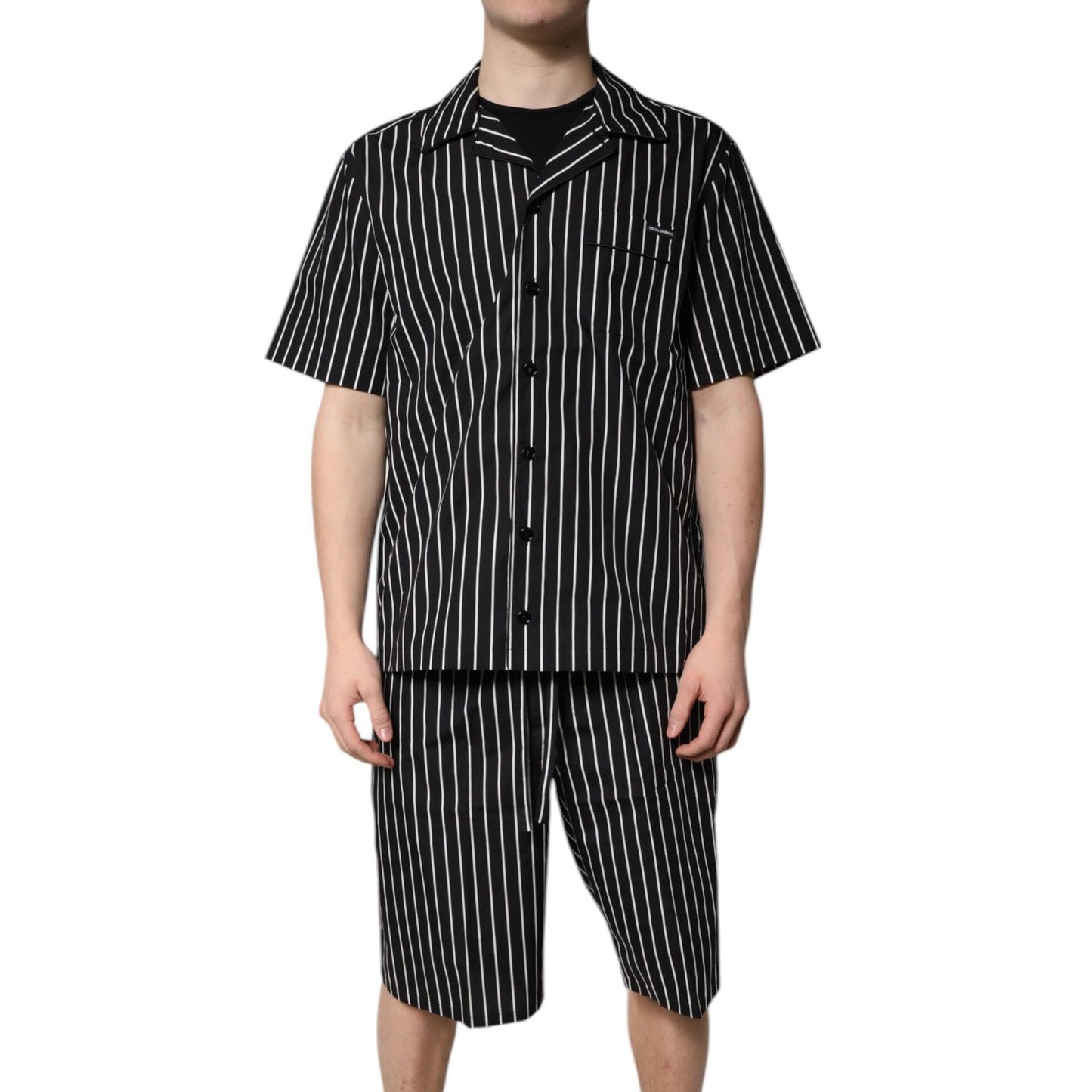 Dolce & Gabbana Black White Stripes Cotton Men Pajama Set Sleepwear