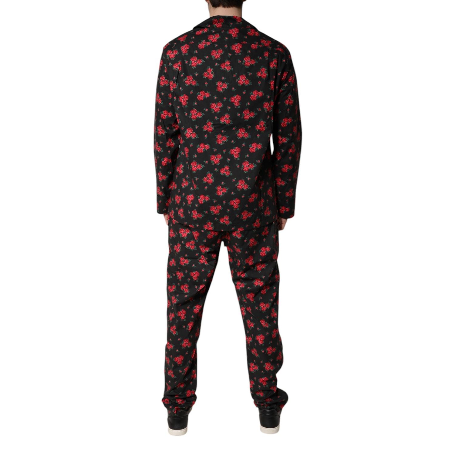 Dolce & Gabbana Black Floral Print Cotton Men Pajama Set Sleepwear