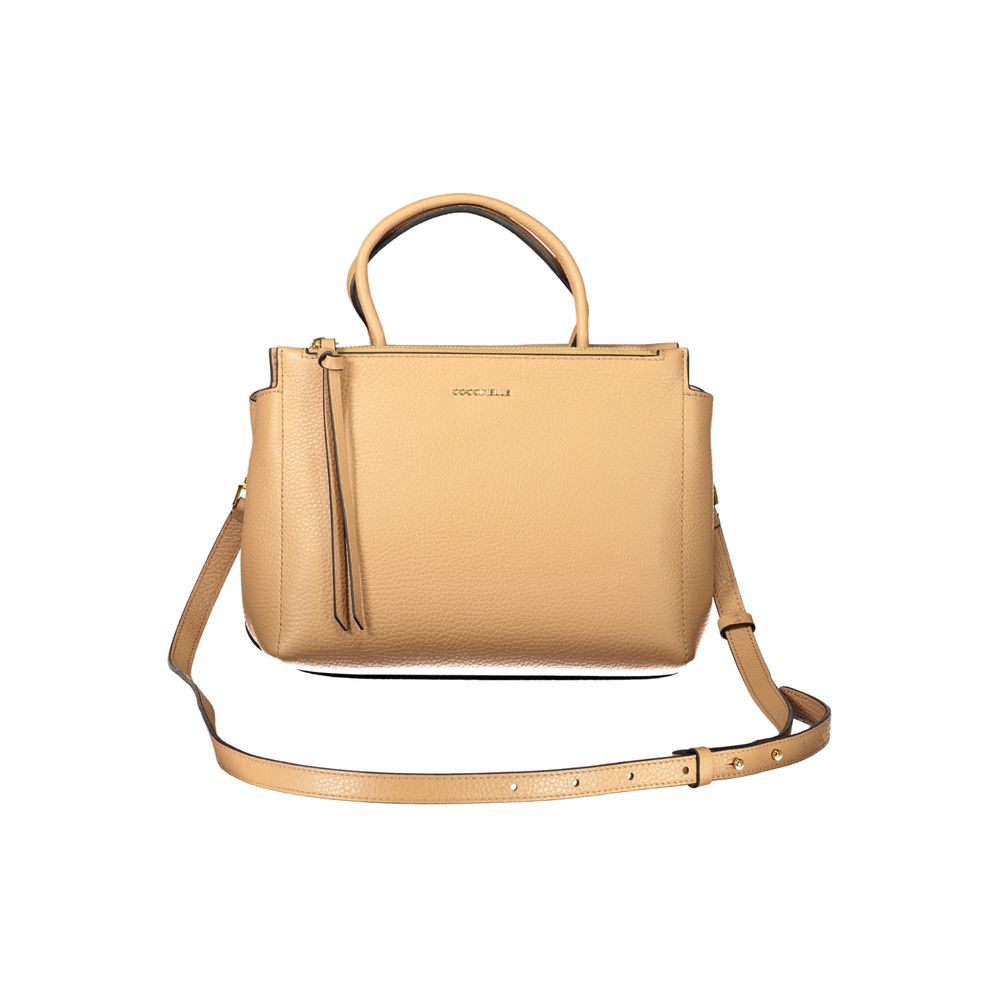 Coccinelle Brown Leather Women Handbag with dual handles and adjustable strap, showcasing Italian craftsmanship and elegance