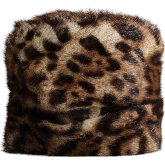Dolce & Gabbana Brown Leopard Faux Fur Women Bucket Hat