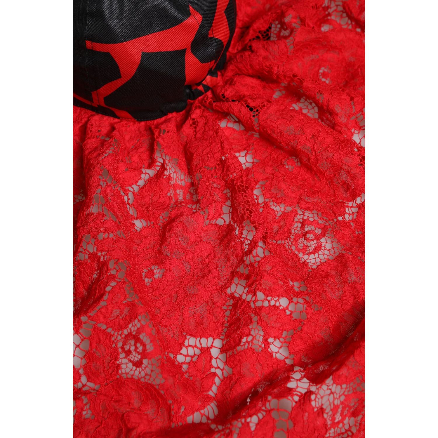 Dolce & Gabbana Red Black Lace Tulle Cotton Baseball Cap