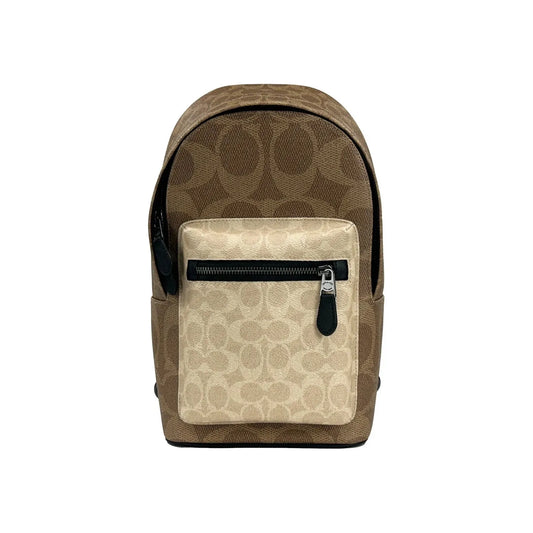 COACH West Color Block Leather Sling Pack Backpack Bag Sand 66713