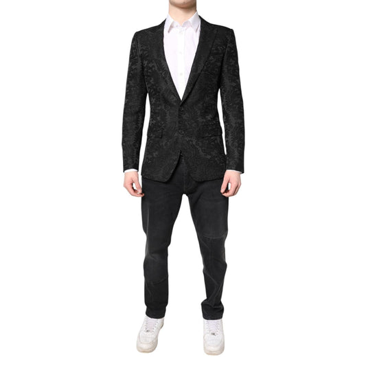 Dolce & Gabbana Black Floral Jacquard Coat Jacket Blazer JKT4127-46