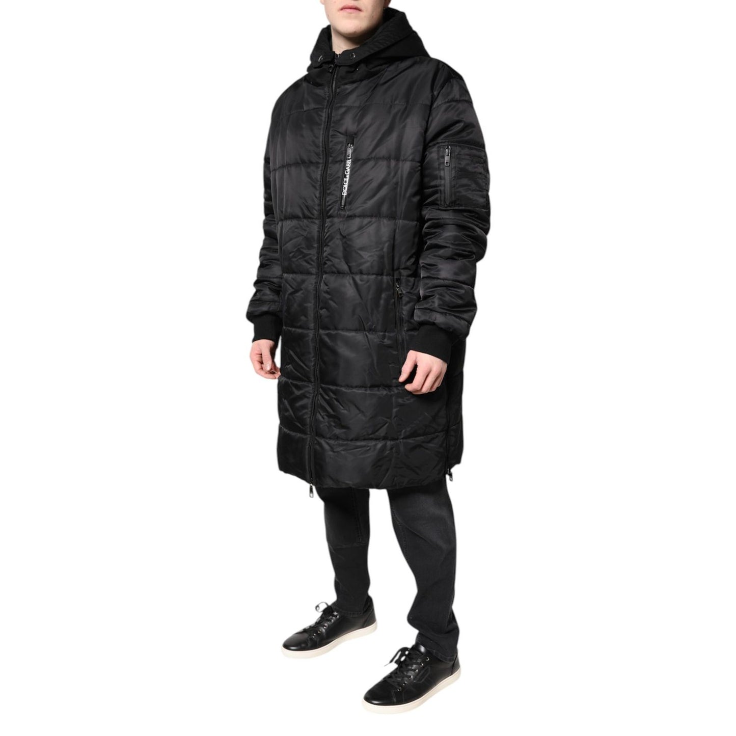 Dolce & Gabbana Black Hooded Parka Coat Winter Jacket