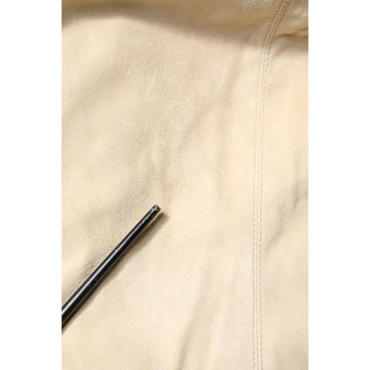 Dolce & Gabbana Beige Lambskin Full Zip Men Bomber Jacket