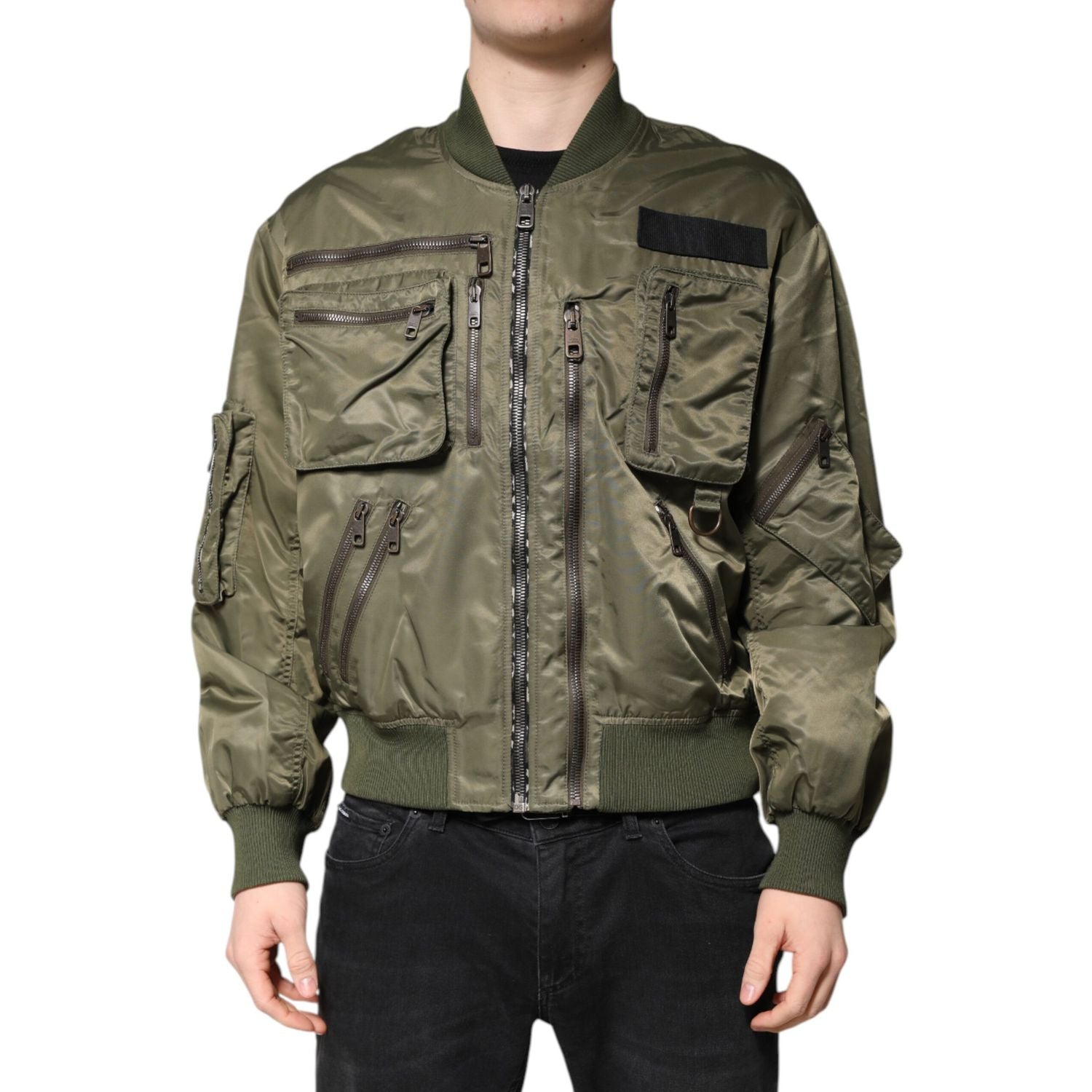 Dolce & Gabbana Green Nylon Full Zip Men Bomber Jacket