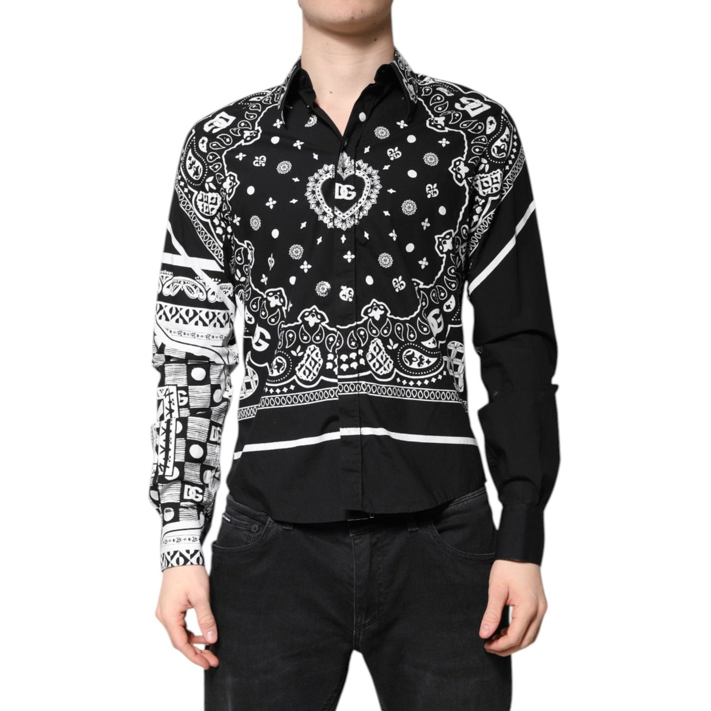 Dolce & Gabbana Black White Bandana MARTINI Casual Shirt TSH86359-40