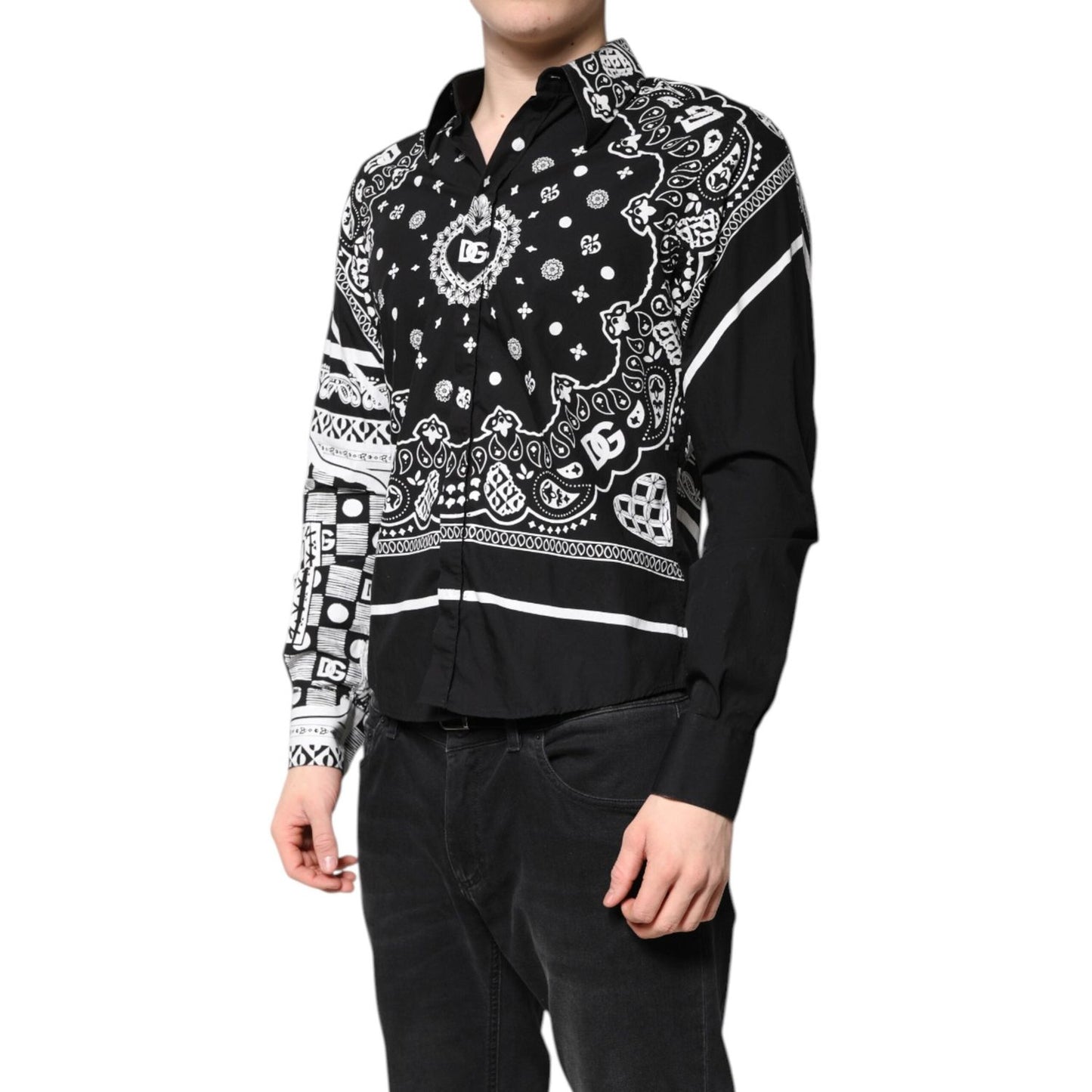 Dolce & Gabbana Black White Bandana MARTINI Casual Shirt TSH86359-40