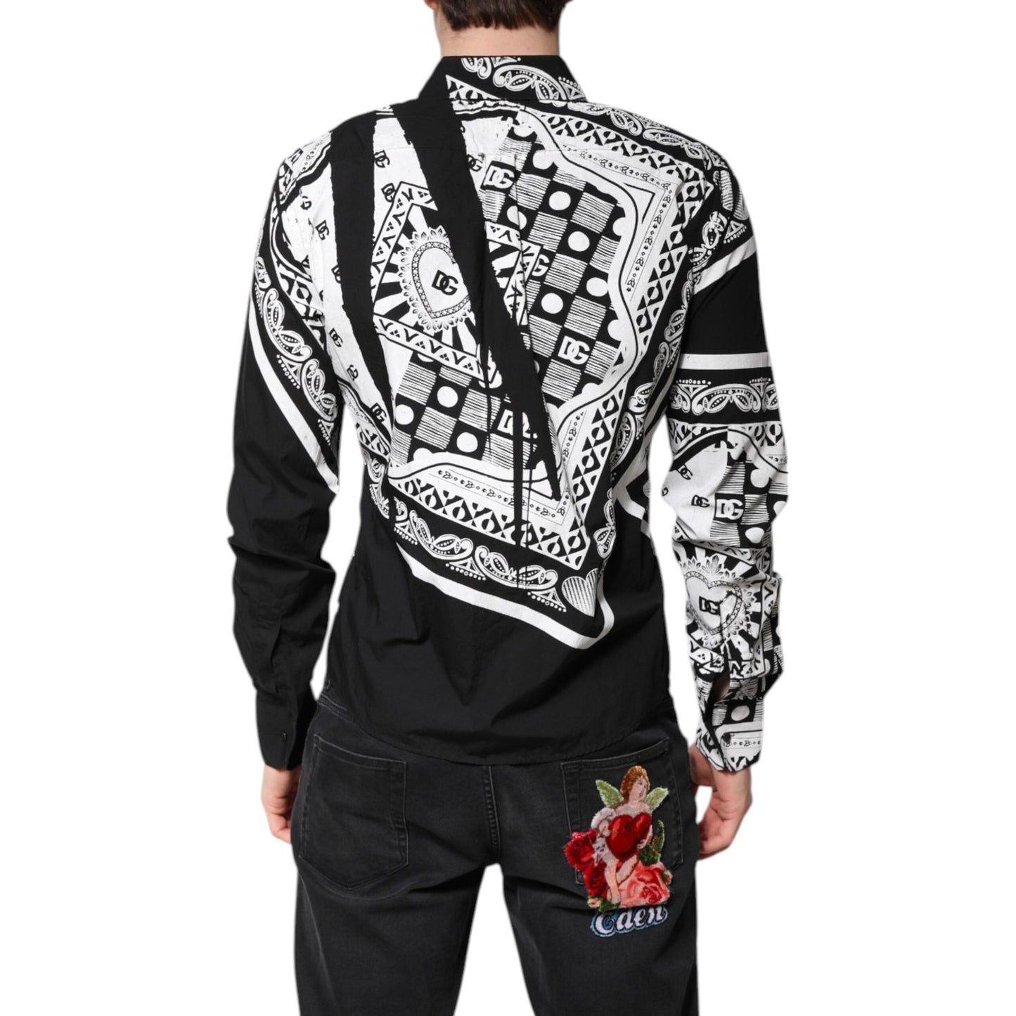 Dolce & Gabbana Black White Bandana MARTINI Casual Shirt TSH86359-40