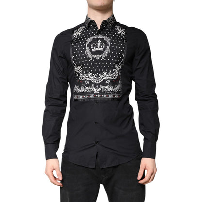 Dolce & Gabbana Black White Bandana GOLD Formal Dress Shirt