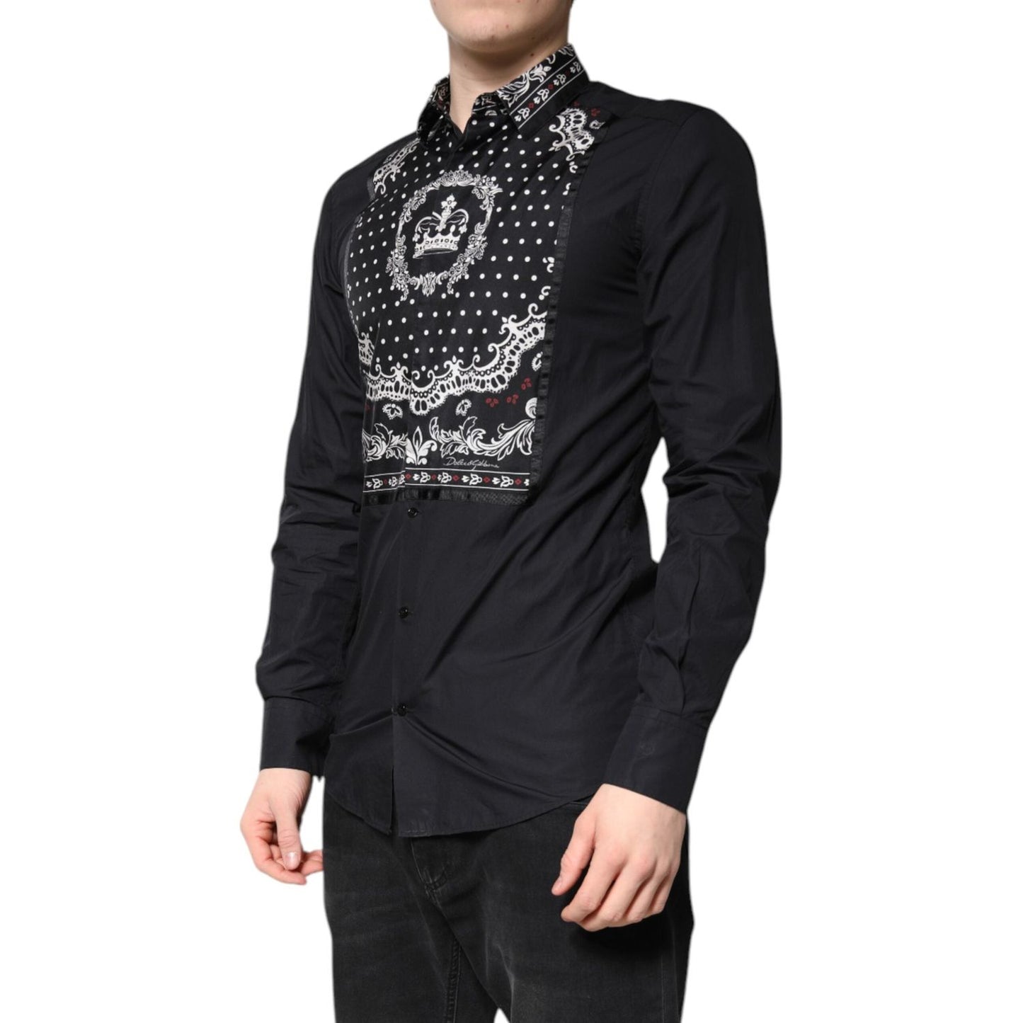 Dolce & Gabbana Black White Bandana GOLD Formal Dress Shirt TSH86364-39