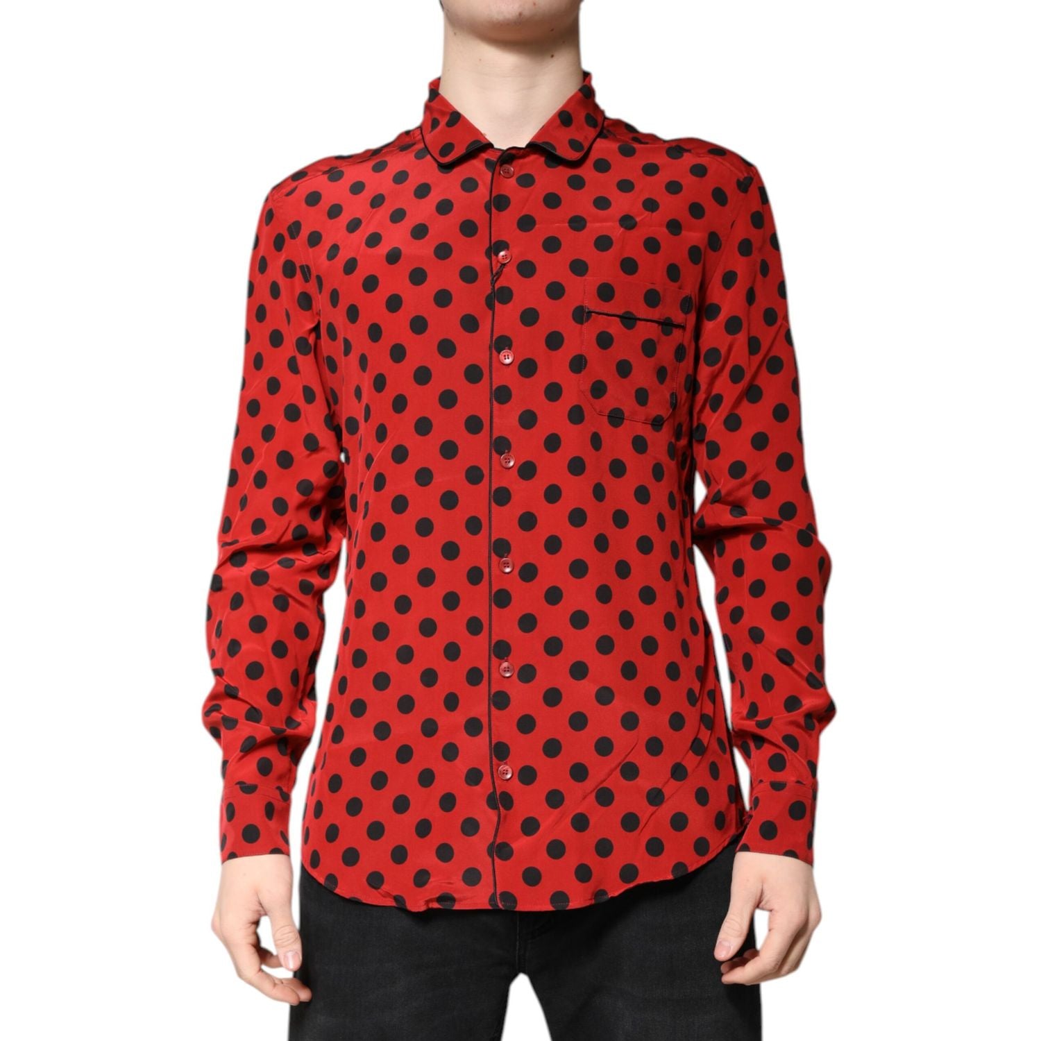 Dolce & Gabbana Red Polka Dot Silk Long Sleeve Shirt