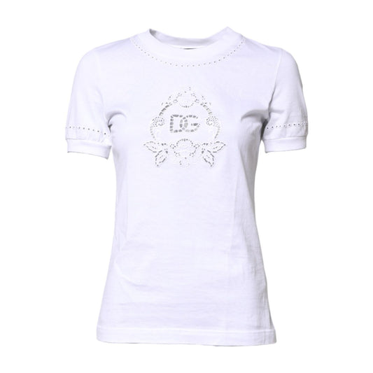 Dolce & Gabbana White Cotton Floral Logo Crew Neck T-shirt