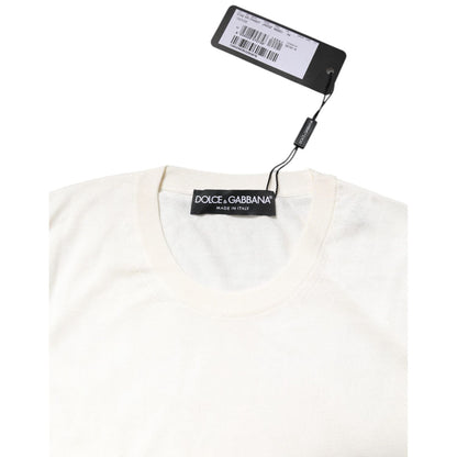 Dolce & Gabbana White Silk Round Neck Sleeveless Tank Top