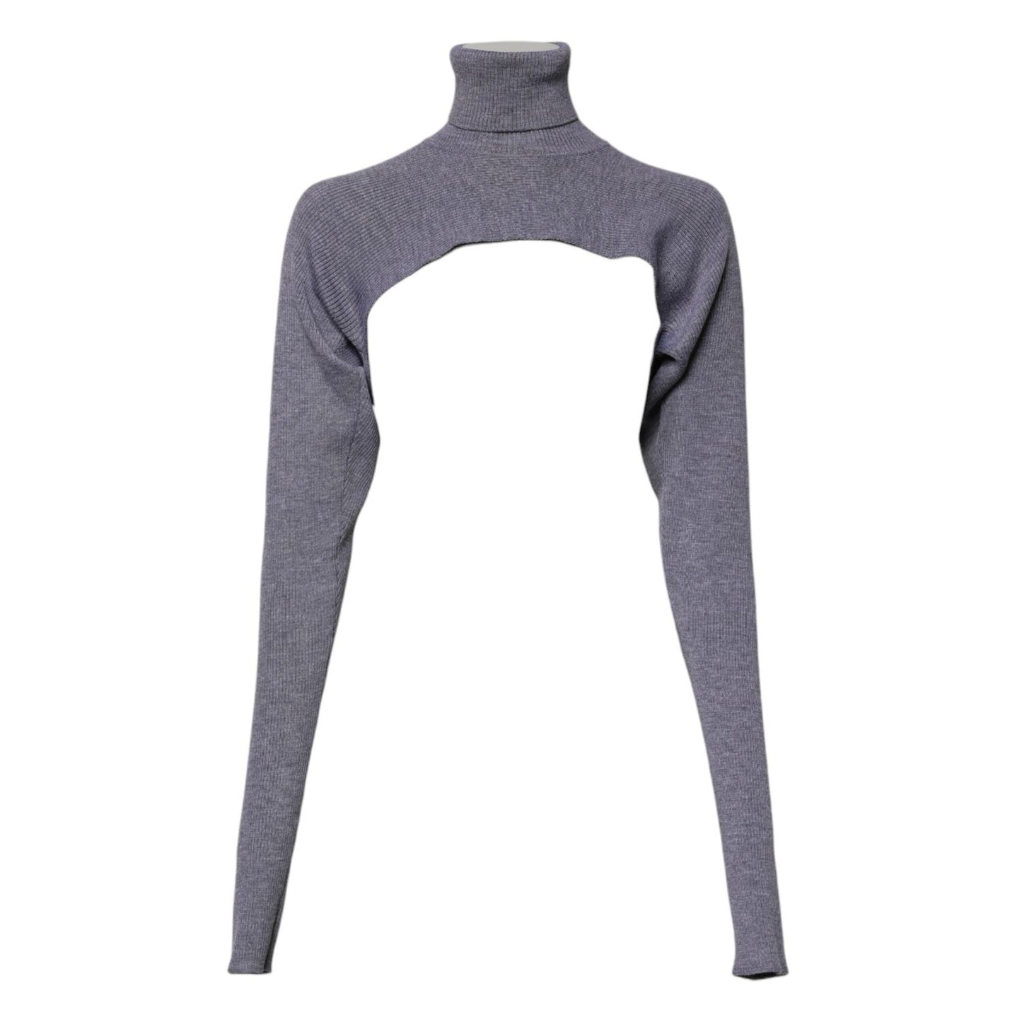 Dolce & Gabbana Gray Wool Knit Turtleneck Cropped Top Sweater