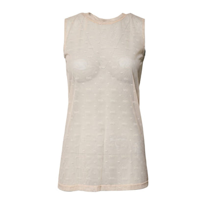 Dolce & Gabbana Ivory Nylon Logo See Through Sleeveless Tank Top