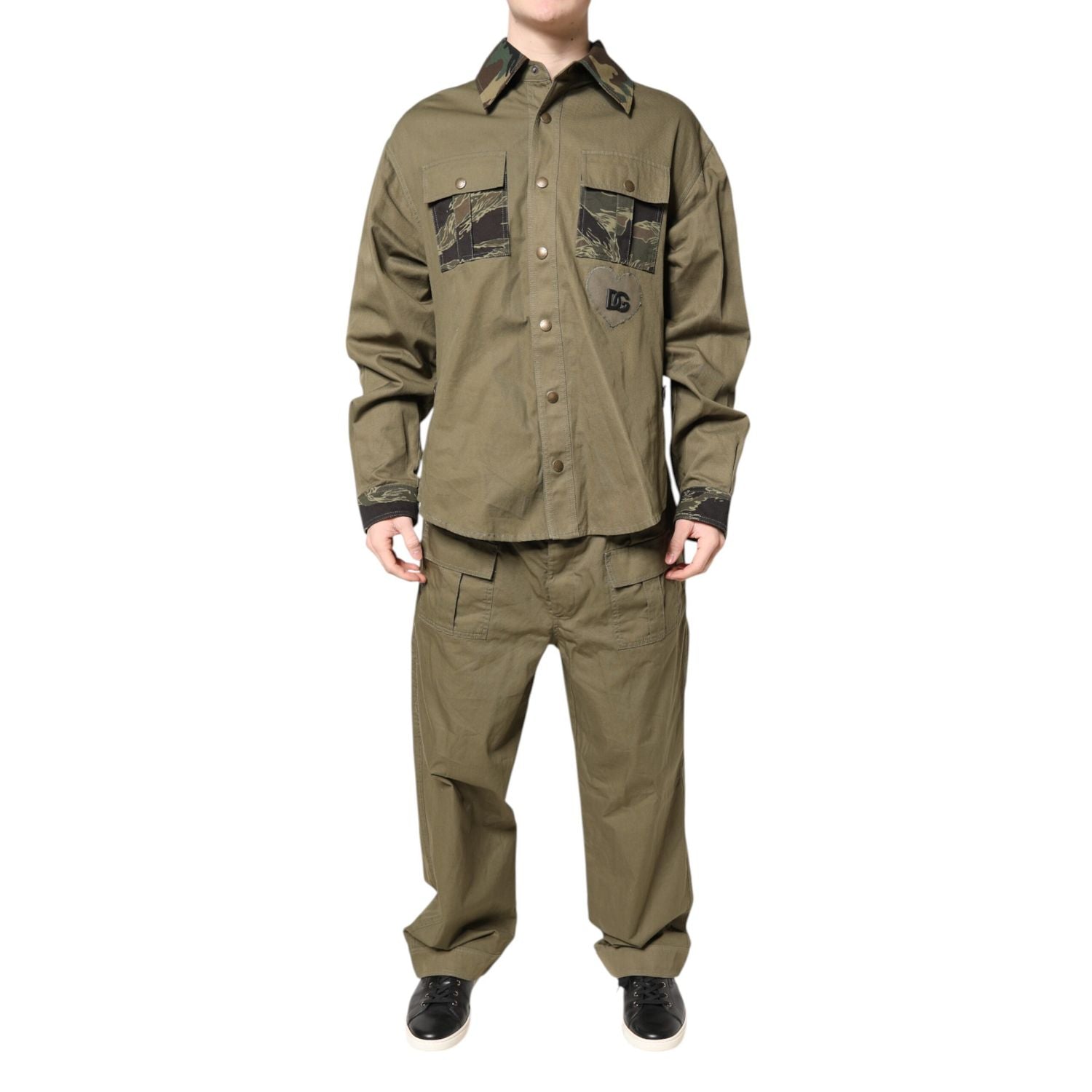 Dolce & Gabbana Brown Cotton Stretch Shirt Pants Casual Set