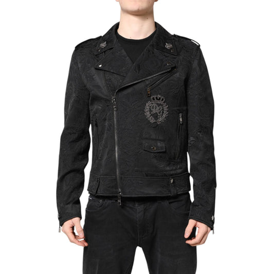 Dolce & Gabbana Black Brocade Cotton Full Zip Biker Jacket JKT4187-50